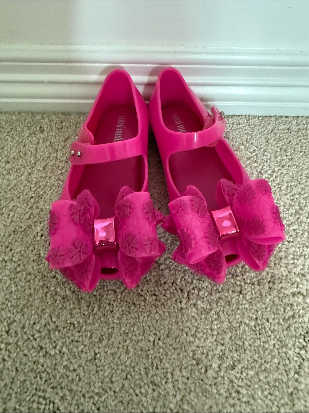 Mini Melissa Hot Pink Bow Jelly Mary Jane Shoes size 9